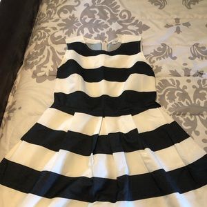 Navy & White zip back pleated dress